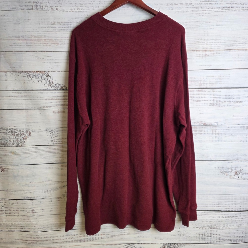 LL Bean Mens XL Tall Henley Shirt Burgundy Maroon Long Sleeve Waffle Knit Cotton - Picture 3 of 8